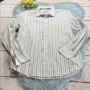 Robert Graham Multicolor Stripe White Button Down silk Blend Dress Shirt sz XL